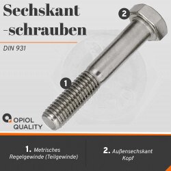 1 Stück Sechskantschrauben M8x35 mit Schaft DIN 931 Edelstahl A2