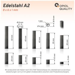 Distanzhülse 8x6x30 Rohr geschweißt, Edelstahl A2
