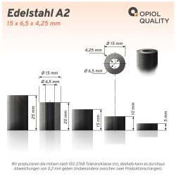 Distanzhülse 15x6,5x10 aus Vollmaterial, Edelstahl A2